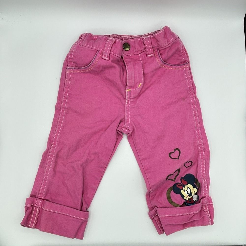 Vintage Disney‎ Minnie Mickey Mouse Pink Pants Toddler 12 Months Stretch 90s Y2K